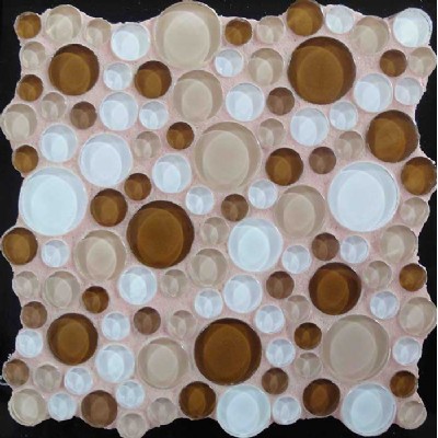 Super White Mix Marron Round Glass Mosaic Tile KSL-16632