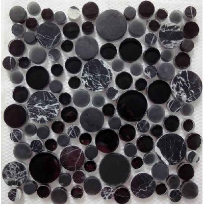Negro redondo de cristal de mosaico de piedra KSL-16656