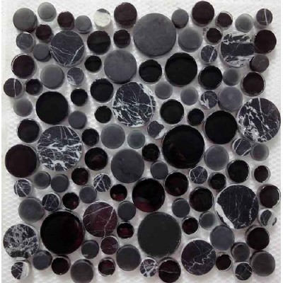 Black Round Glass Stone Mosaic KSL-16656