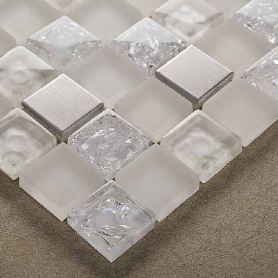 Super white Crackle Glass Mosaic Tile KSL-1305