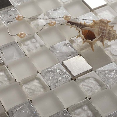 Super blanco del azulejo mosaico de cristal del crujido KSL-1305