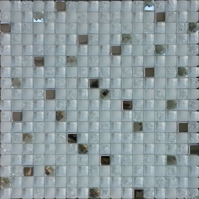 Super White Crackle Glass Mix Metal Mosaic Tile KSL-151131