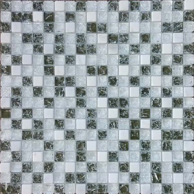 15x15 Stone Mix Crackle Glass Mosaic Til KSL-151137