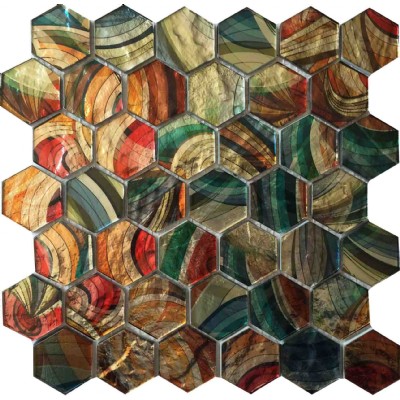 Rainbow hexagon design mosaic tile KSL-16302
