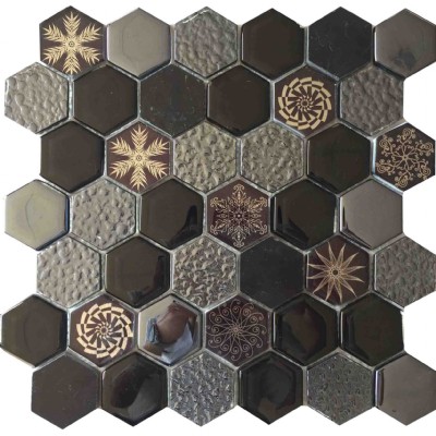 Brown flower pattern design mosaic tile KSL-16304