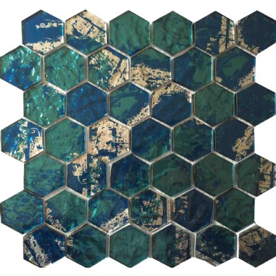 Dark green pentagon mosaic tile KSL-16307