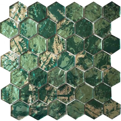 Verde pentágono mosaico de vidrio KSL-16310