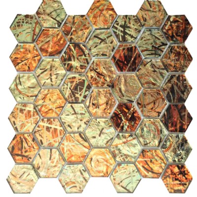 Gold pentagon glass mosaic KSL-16312