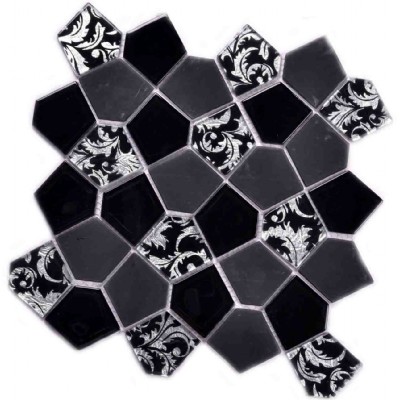 Black flower pattern glass mosaic KSL-16316