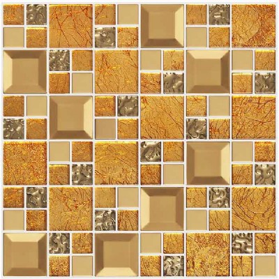 Square Glass Foil Metal Mosaic KSL-1350