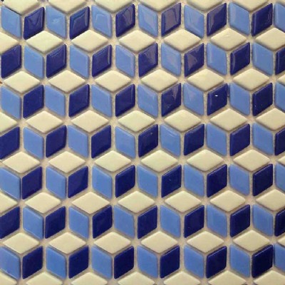 3D Blue Rhombus Recycled Glass Mosaic KSL-16795