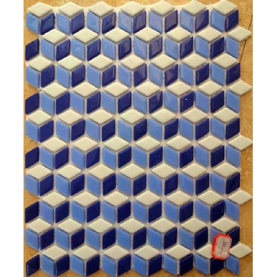 3D Blue Rhombus Recycled Glass Mosaic KSL-16795