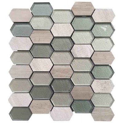 Lake Hexagon Wooden Grey Glass Decor Tile KSL-16287