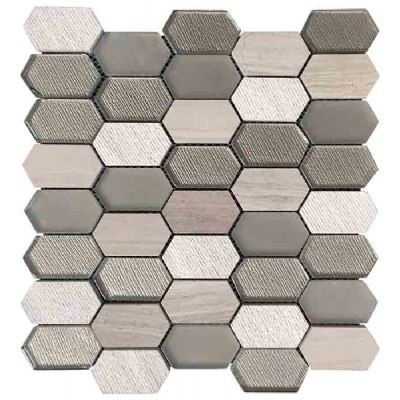 Hexágono de madera del azulejo gris Decoración de cristal KSL-16288