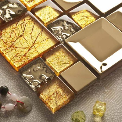 Square Glass Foil Metal Mosaic KSL-1350