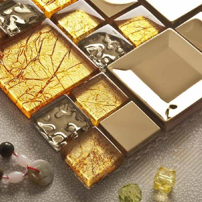 Square Glass Foil Metal Mosaic KSL-1350