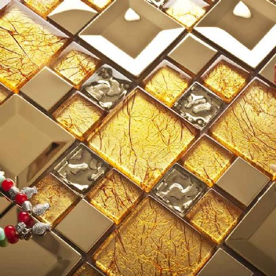 Square Glass Foil Metal Mosaic KSL-1350