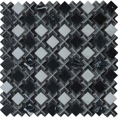 White Mix Black Marble Loop Mosaic KSL-16262