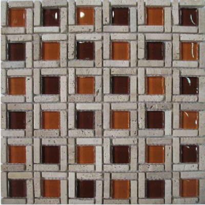 Marron Glass Travertine Mosaic  KSL-C10088