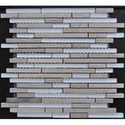 Pure White Glass Wooden Gray Random Tile KSL-13605