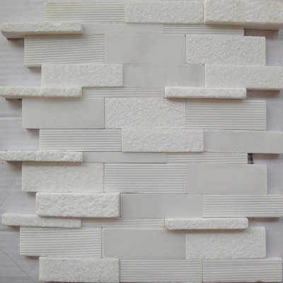 White Marble Split Face Bricks Marble Mosaic KSL-16223