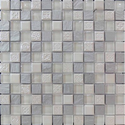 Blanco Mezcla de cristal del mosaico de cerámica KSL-16107