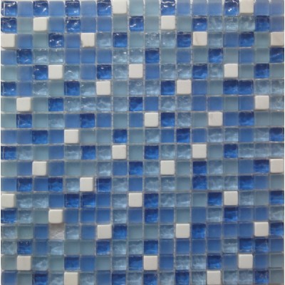 blue glass mix marble mosaic KSL-16348