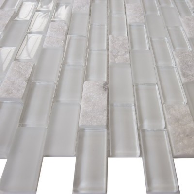 white strip glass mixed marble mosaic GM2102