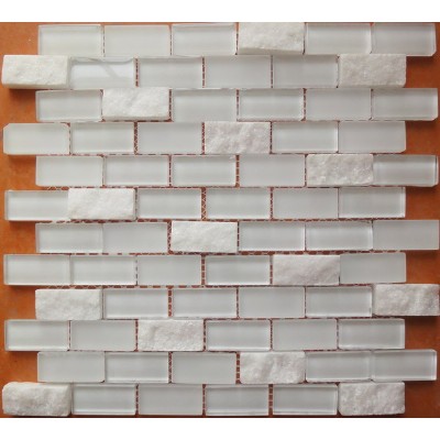 white marble mixed glass mosaic KSL-16512